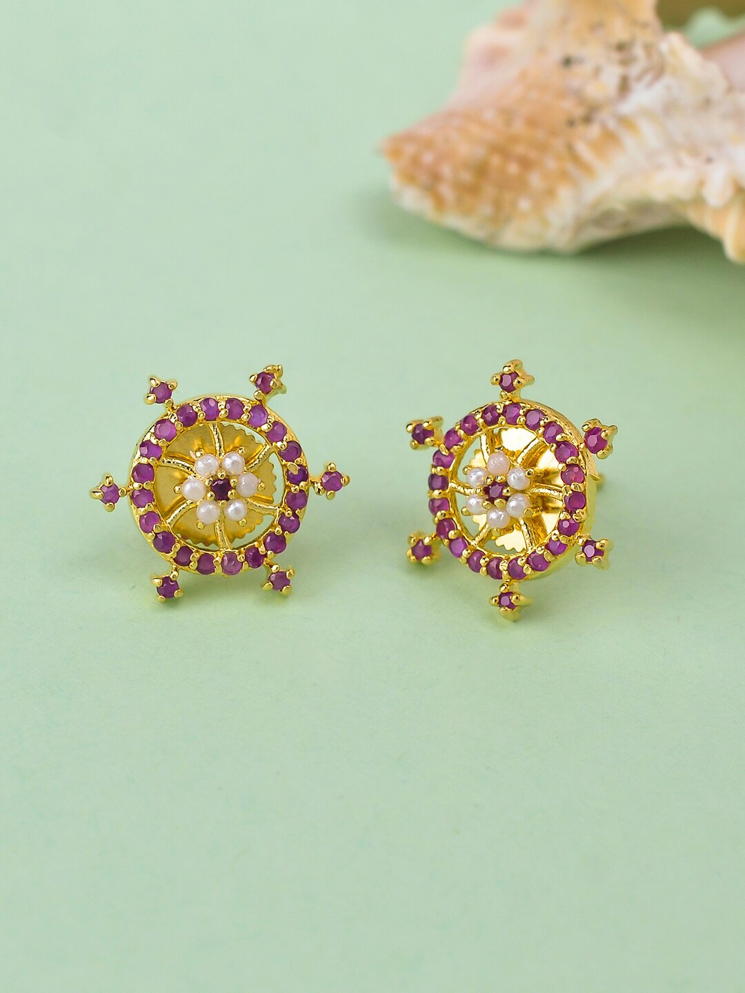 

Voylla Women Gold-Plated Contemporary Studs Earrings, Purple