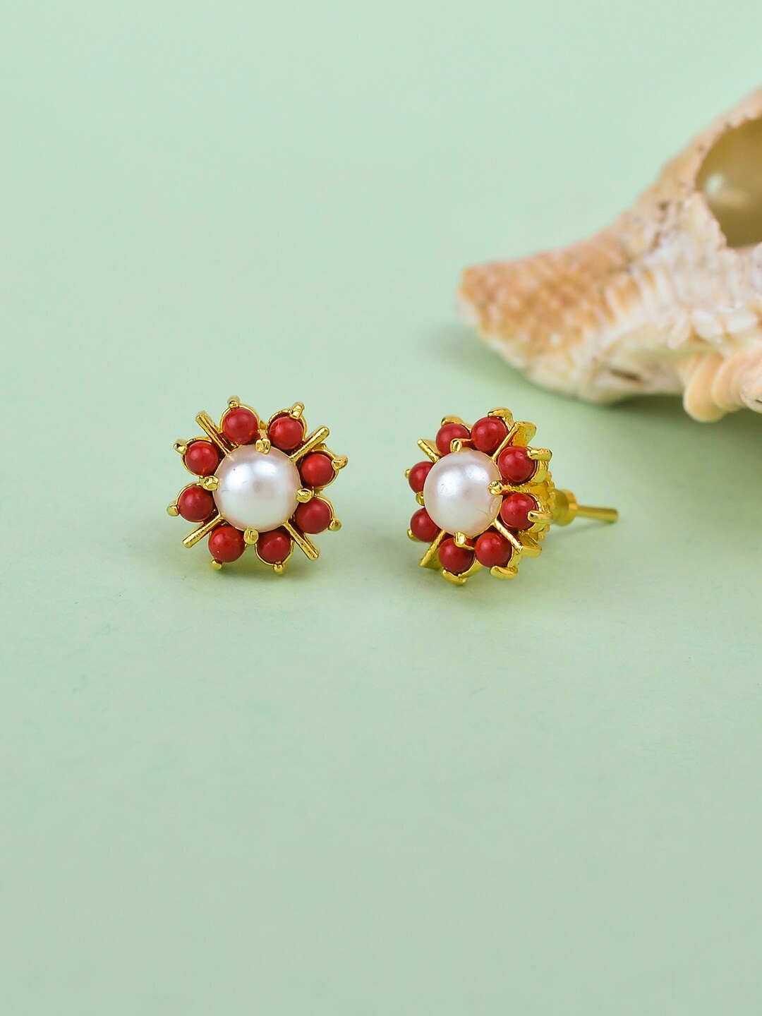 

Voylla Women Gold-Plated Contemporary Studs Earrings, Red