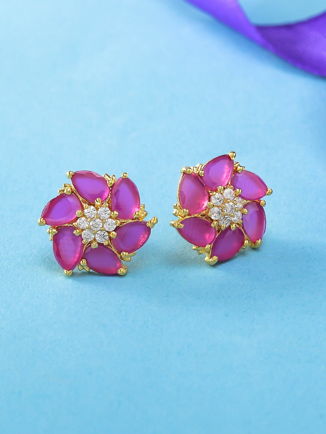 

Voylla Gold-Plated Contemporary Studs Earrings, Purple