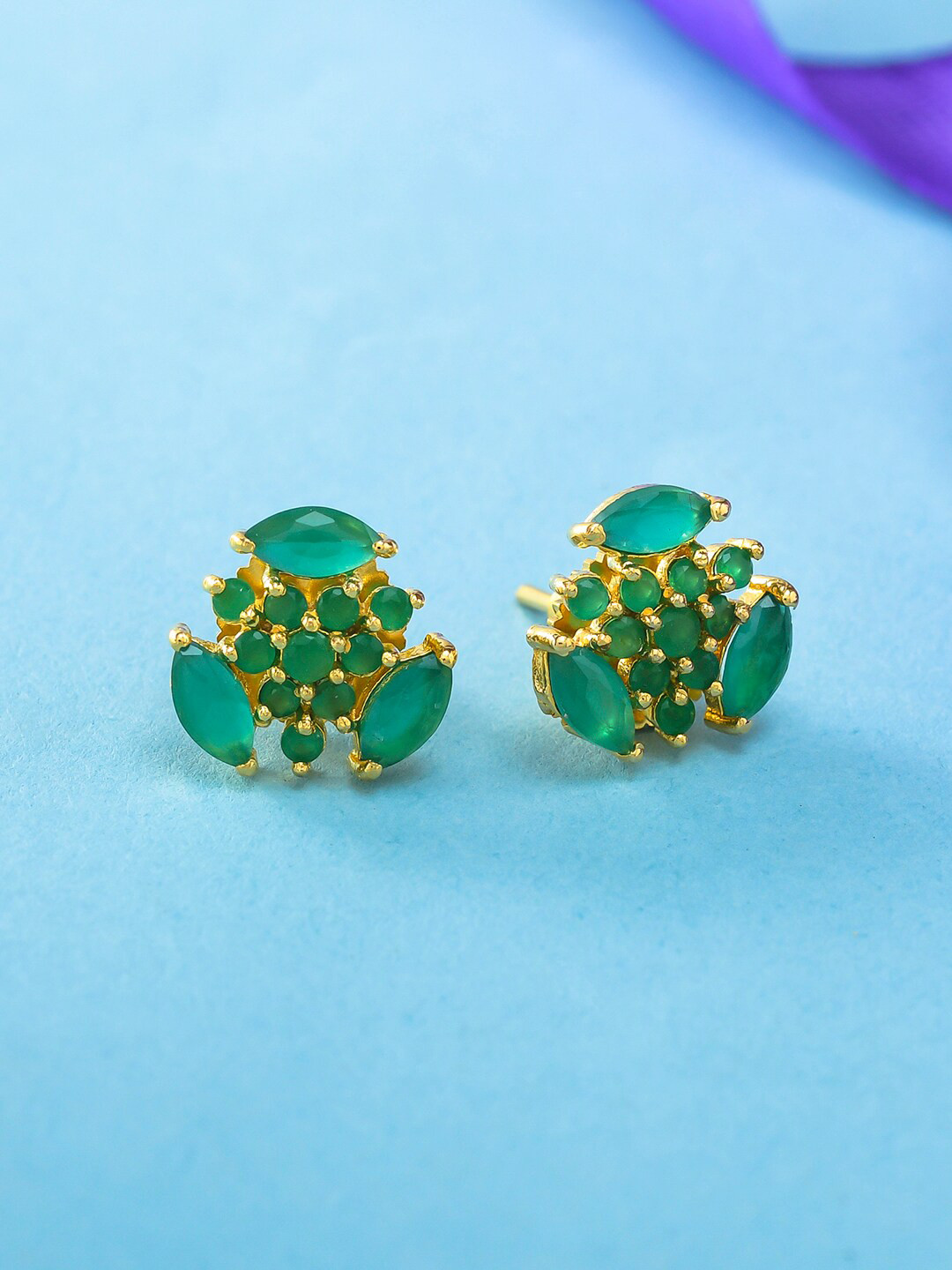 

Voylla Women Gold-Plated Contemporary Studs Earrings, Sea green