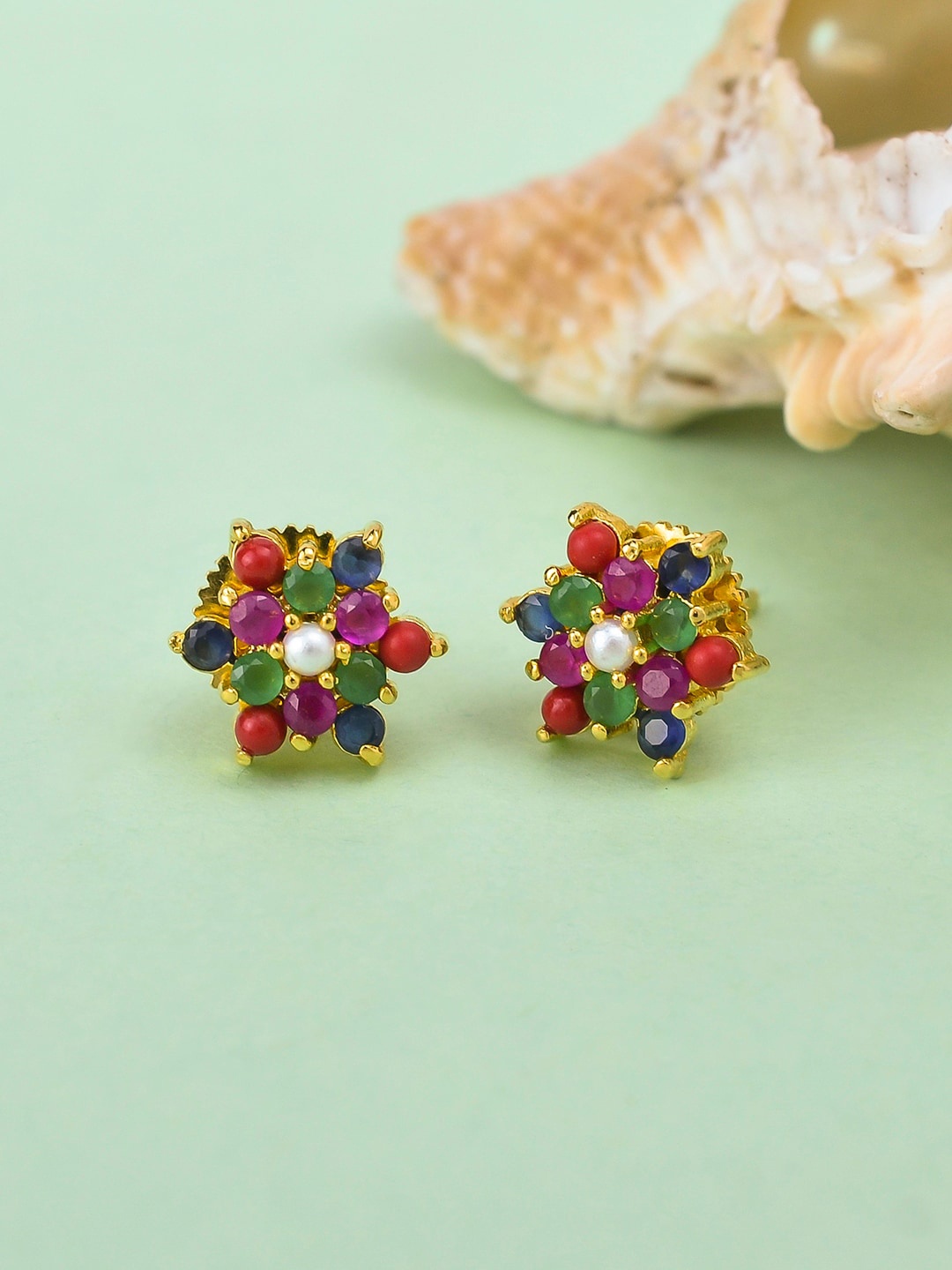 

Voylla Women Gold-Plated Contemporary Studs Earrings, Red