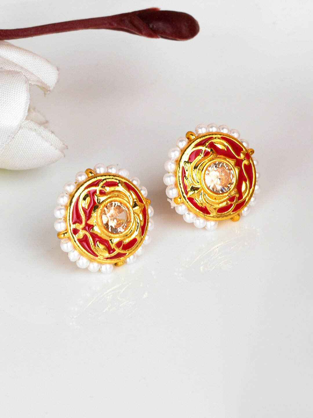 

Voylla Gold-Plated Contemporary Studs Earrings, Red
