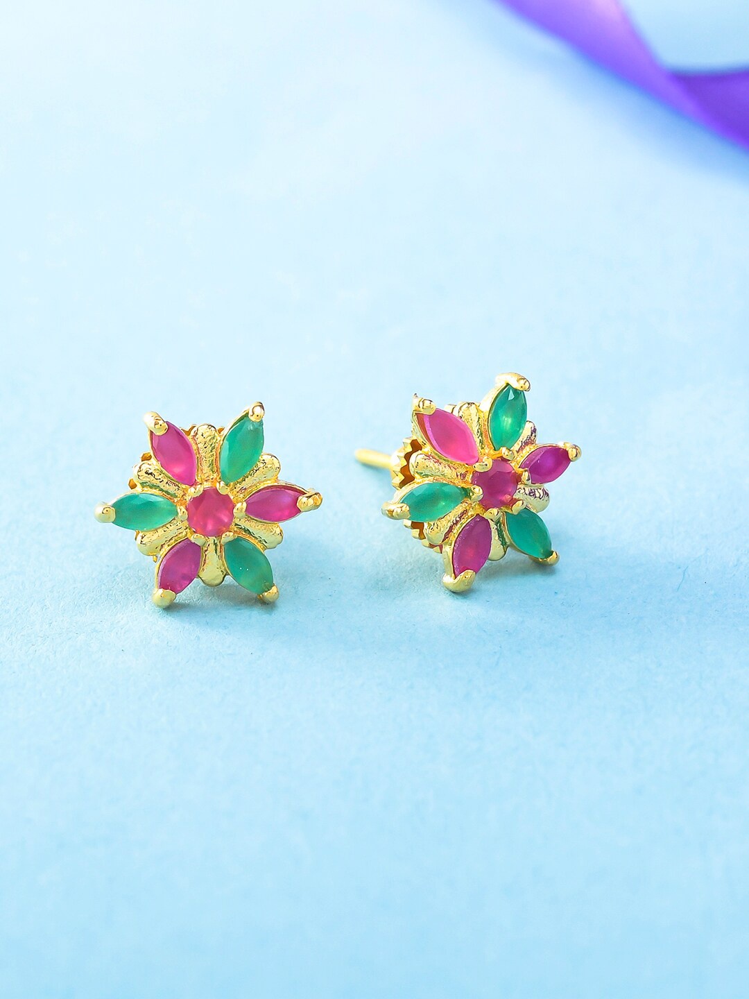 

Voylla Gold-Plated Floral Studs Earrings, Green