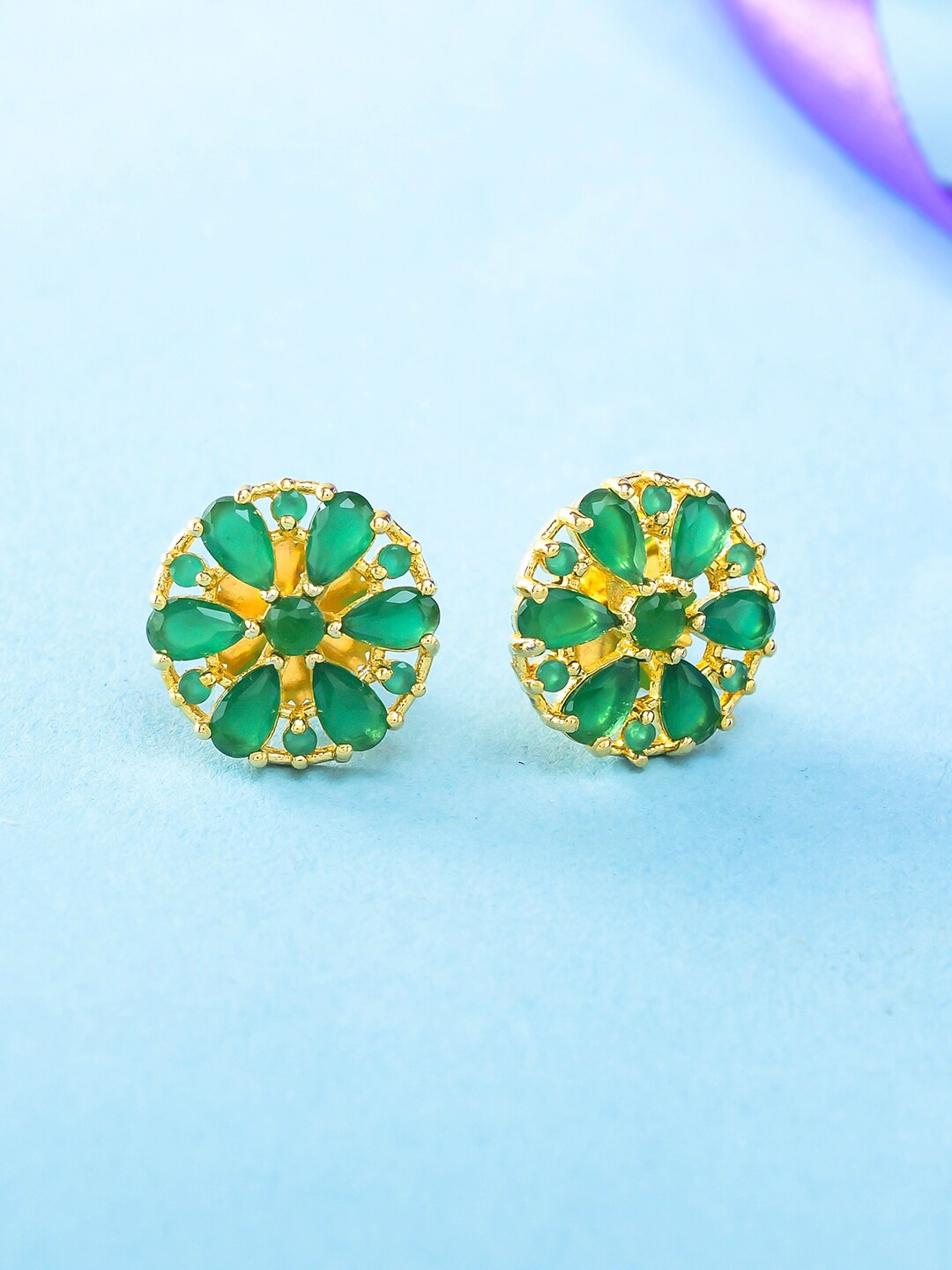 

Voylla Gold-Plated Contemporary Studs Earrings, Green