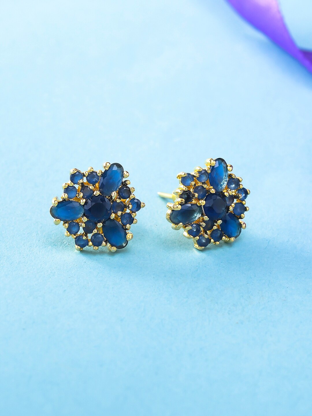 

Voylla Women Gold-Plated Contemporary Studs Earrings, Blue