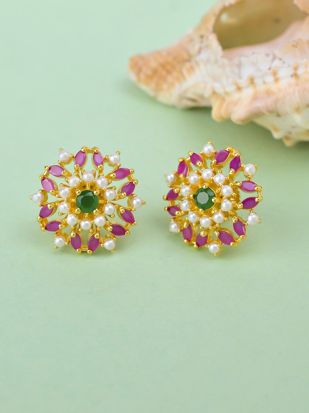

Voylla Gold-Plated Contemporary Studs Earrings, Pink