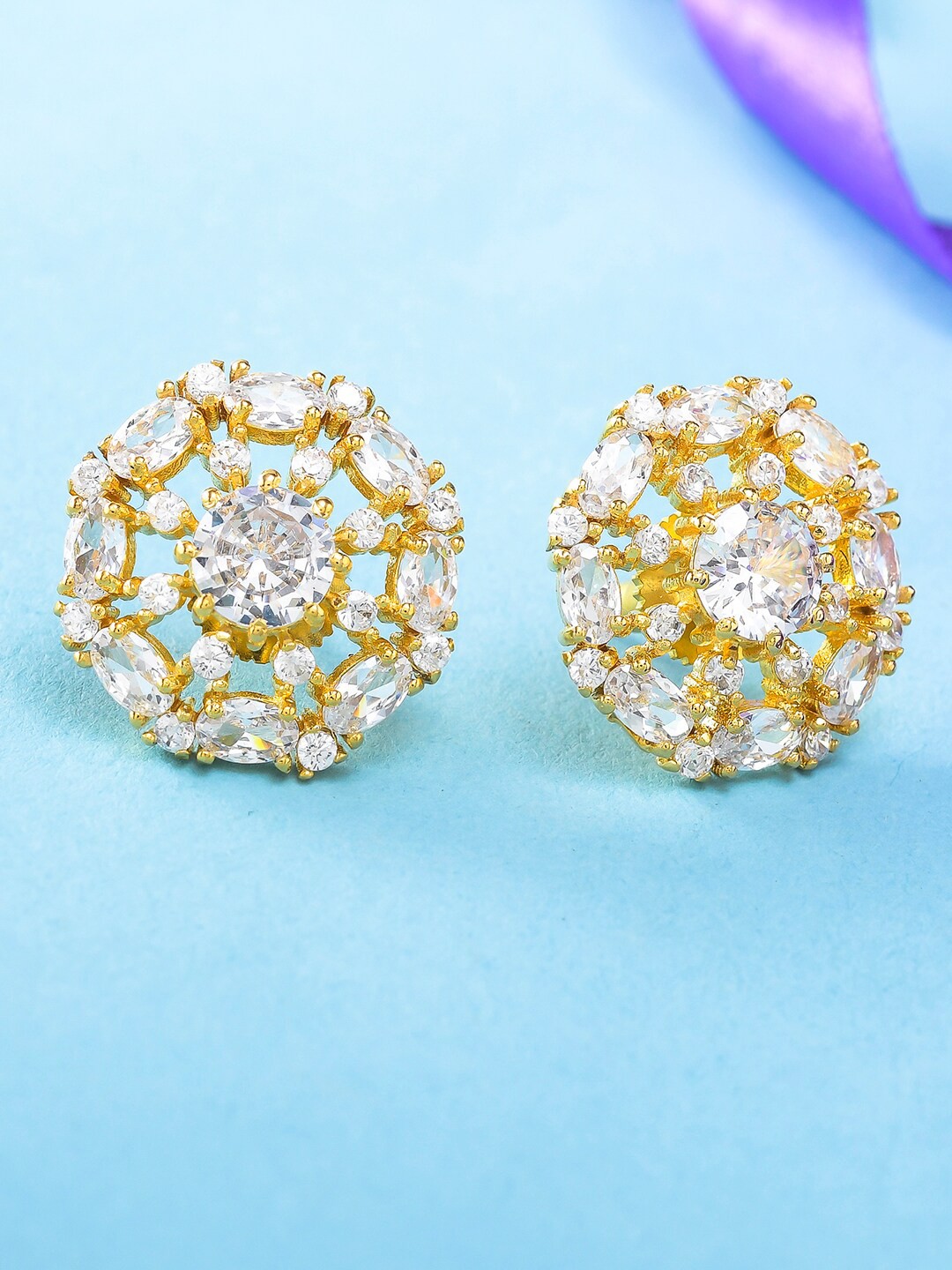 

Voylla Women Gold-Plated Contemporary Studs Earrings, White