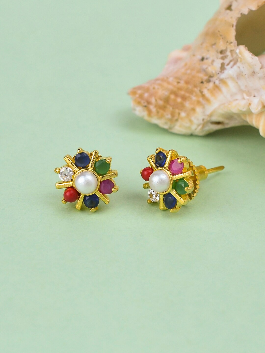 

Voylla Gold-Plated Contemporary Studs Earrings, Blue