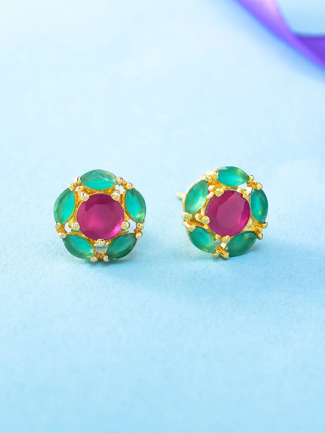 

Voylla Gold-Plated Contemporary Studs Earrings, Green
