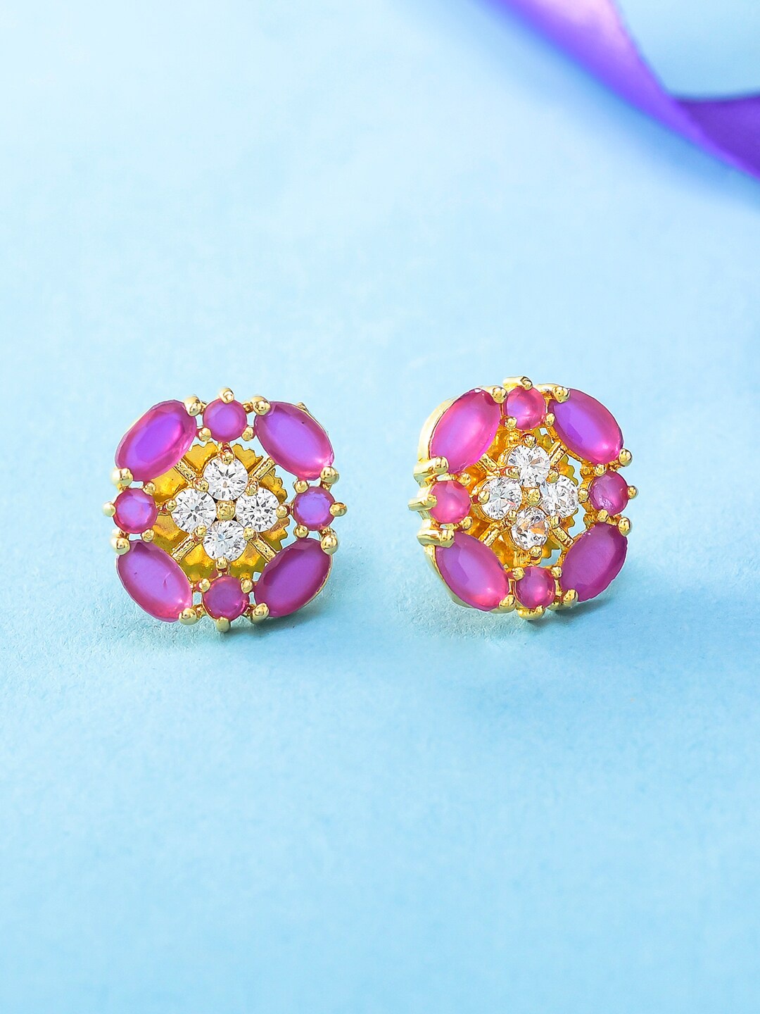 

Voylla Gold-Toned & Pink Contemporary Studs Earrings