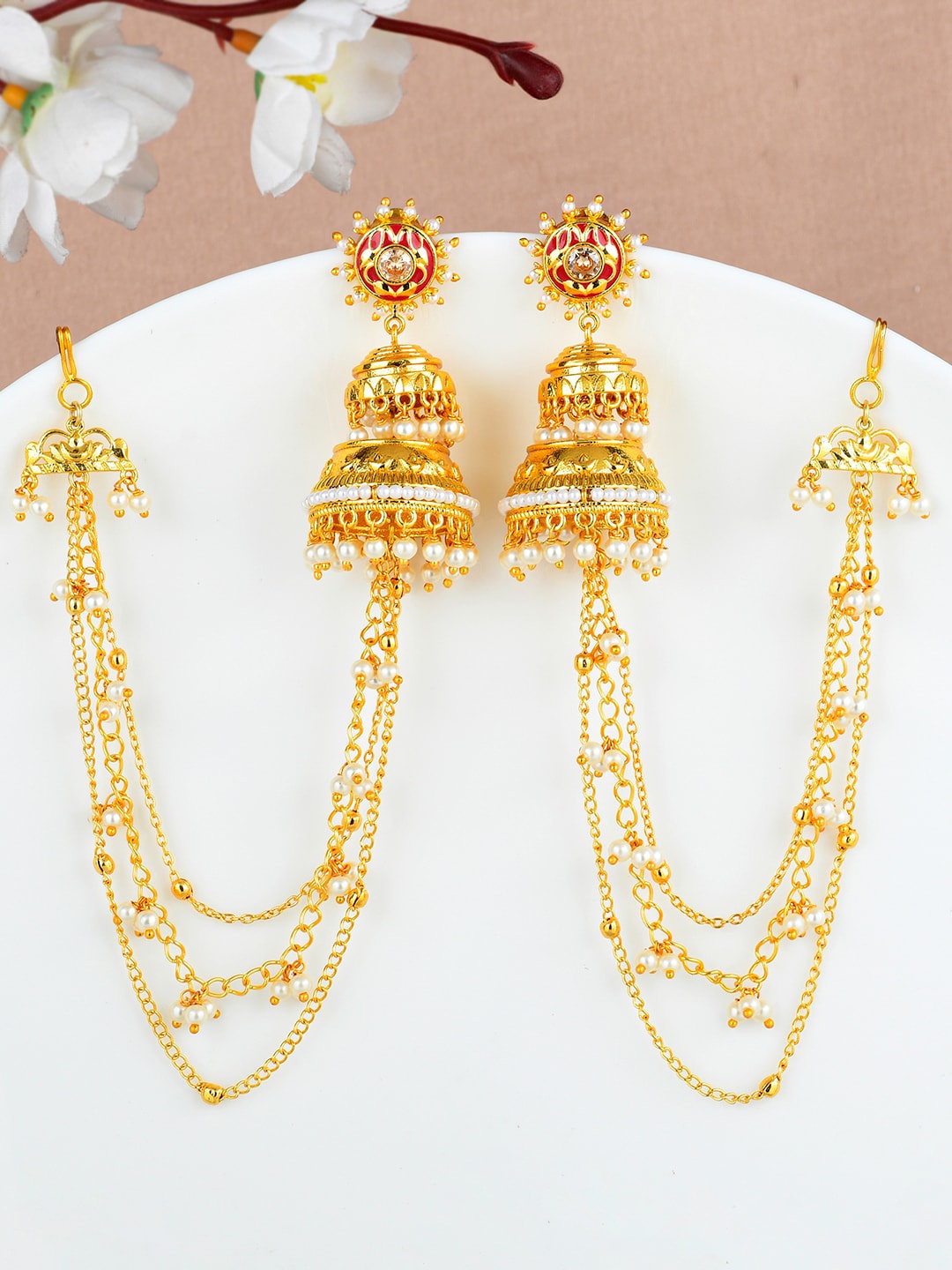 

Voylla Women Gold-Plated Dome Shaped Jhumkas Earrings, White