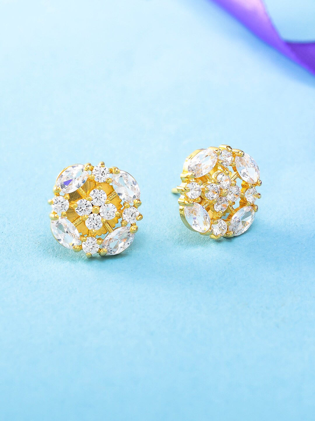 

Voylla Gold-Toned & White Contemporary Studs Earrings