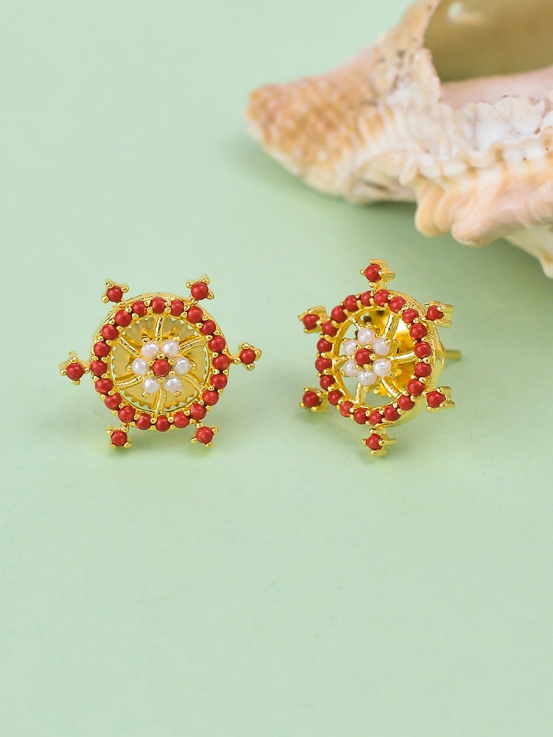

Voylla Gold-Plated Contemporary Studs Earrings, Red