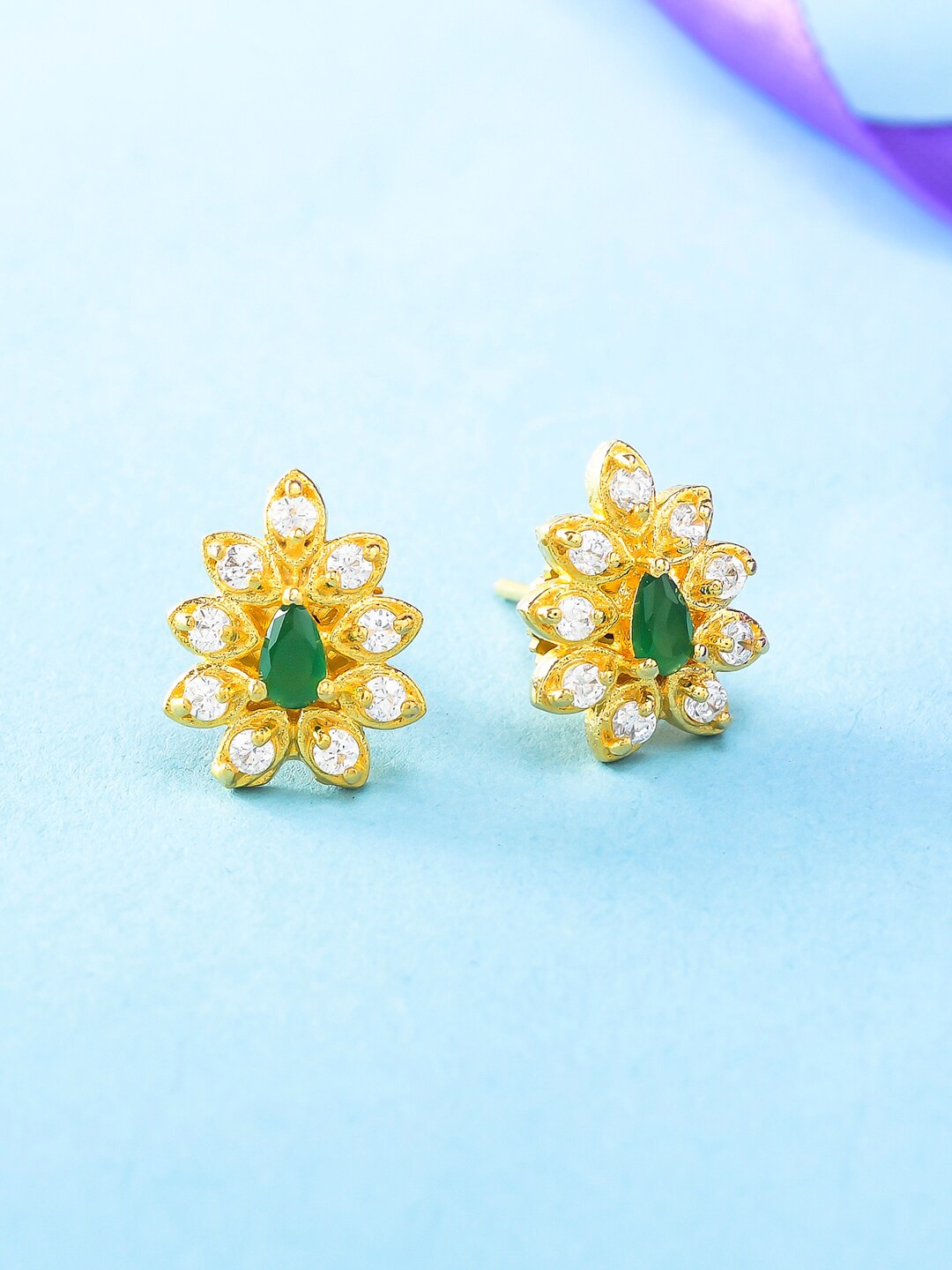 

Voylla Gold-Plated Contemporary Studs Earrings, Green