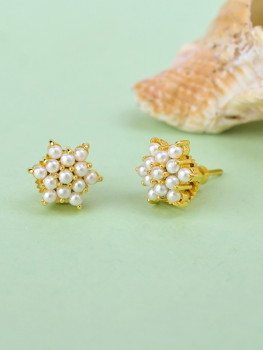 

Voylla Women Gold-Plated Contemporary Studs Earrings, White