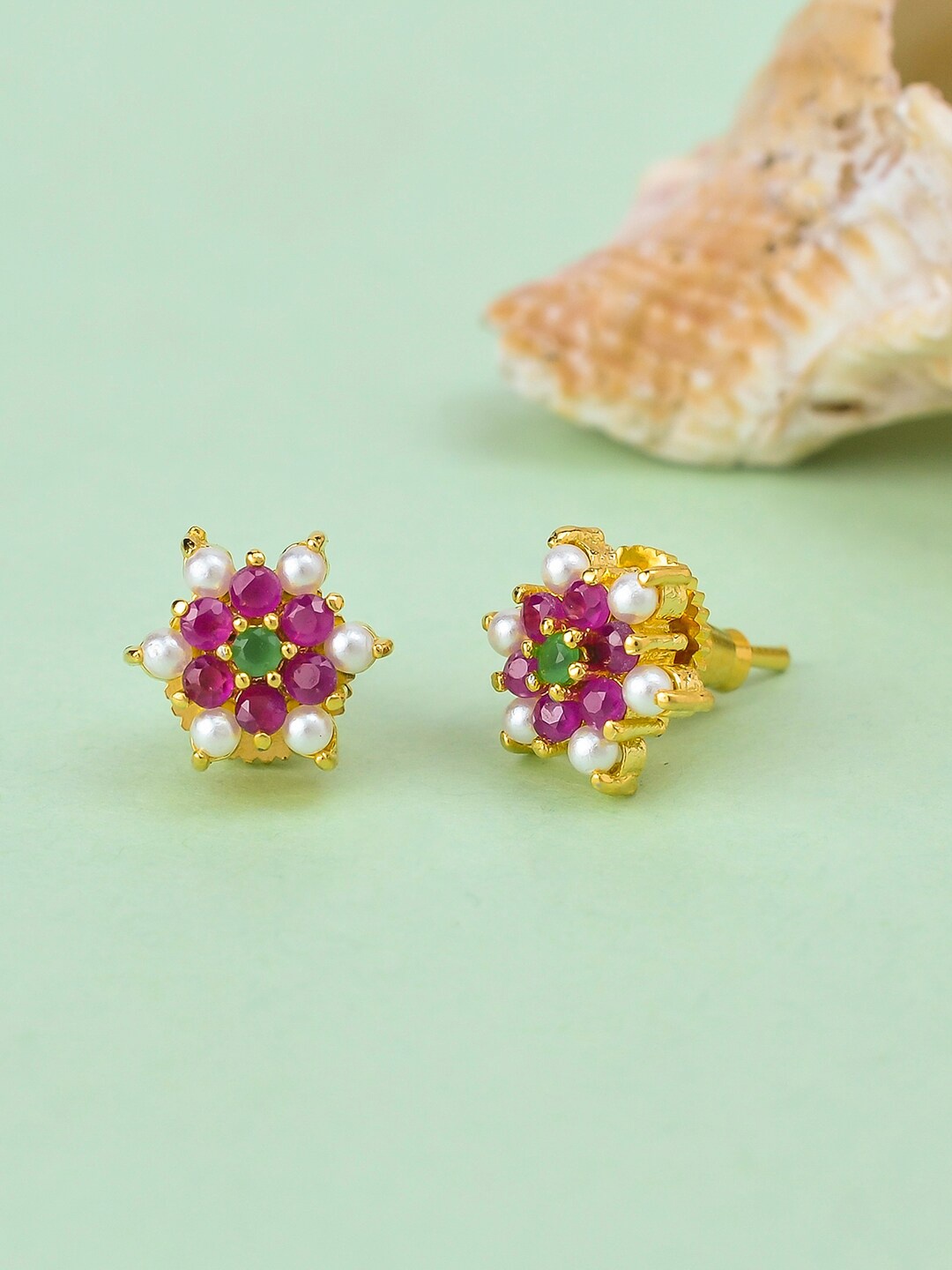 

Voylla Women Gold-Plated Contemporary Studs Earrings, White