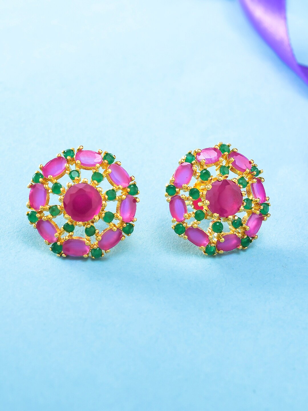 

Voylla Women Gold-Plated Contemporary Studs Earrings, Pink
