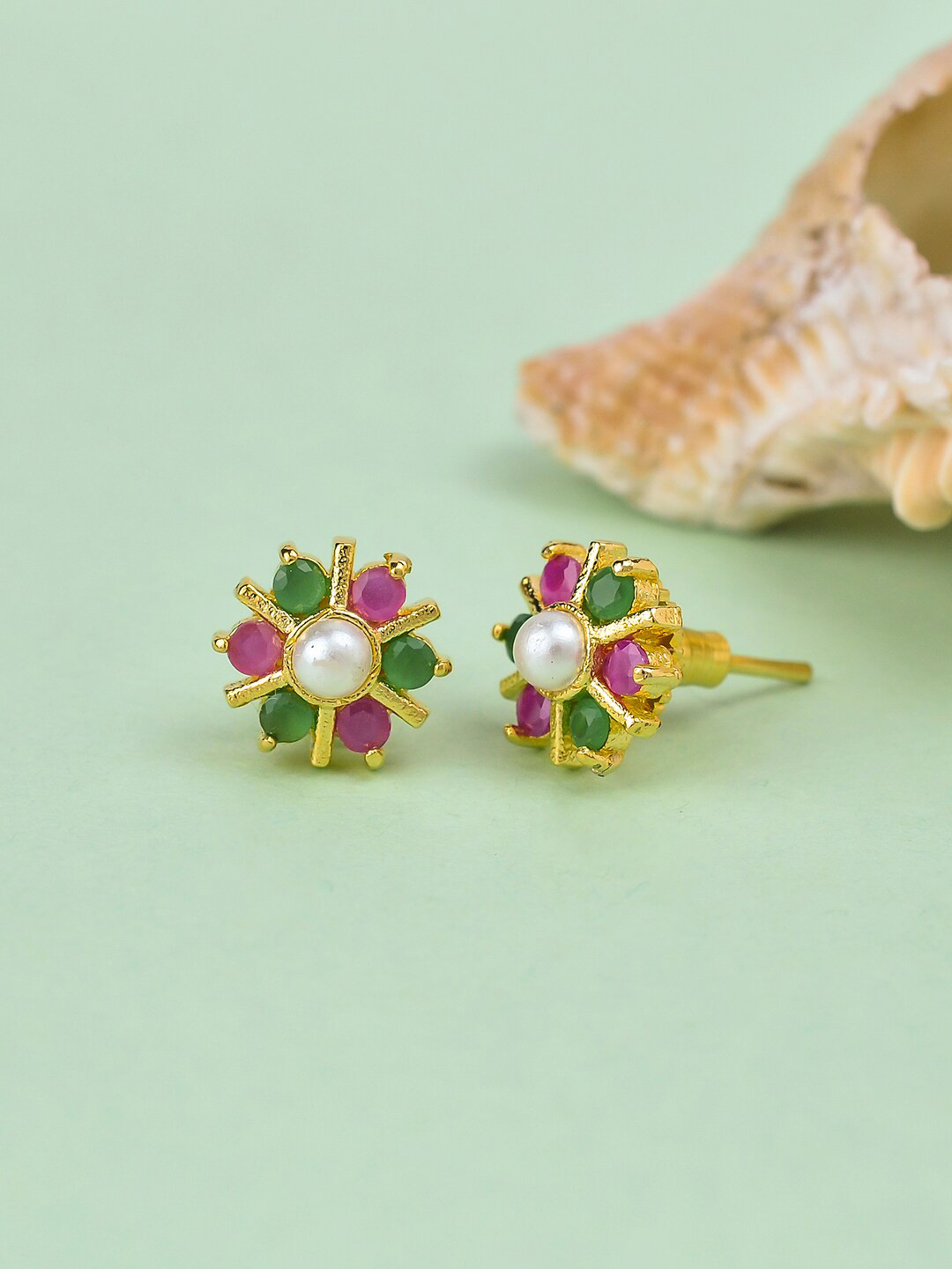 

Voylla Women Gold-Plated Contemporary Studs Earrings, Pink
