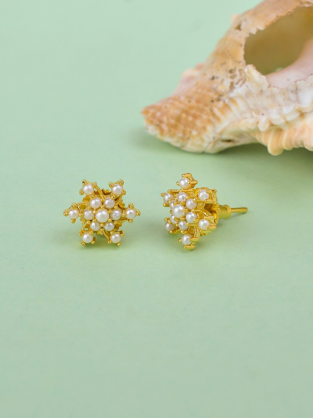 

Voylla Women Gold-Plated Contemporary Studs Earrings, White