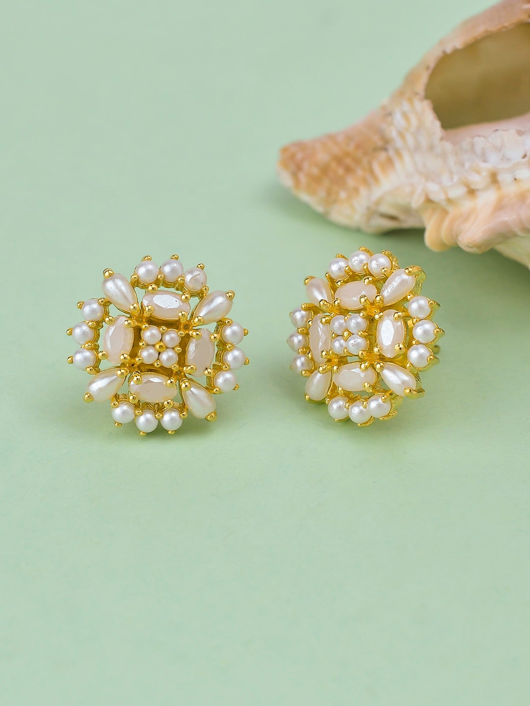 

Voylla Gold-Plated Contemporary Studs Earrings, White