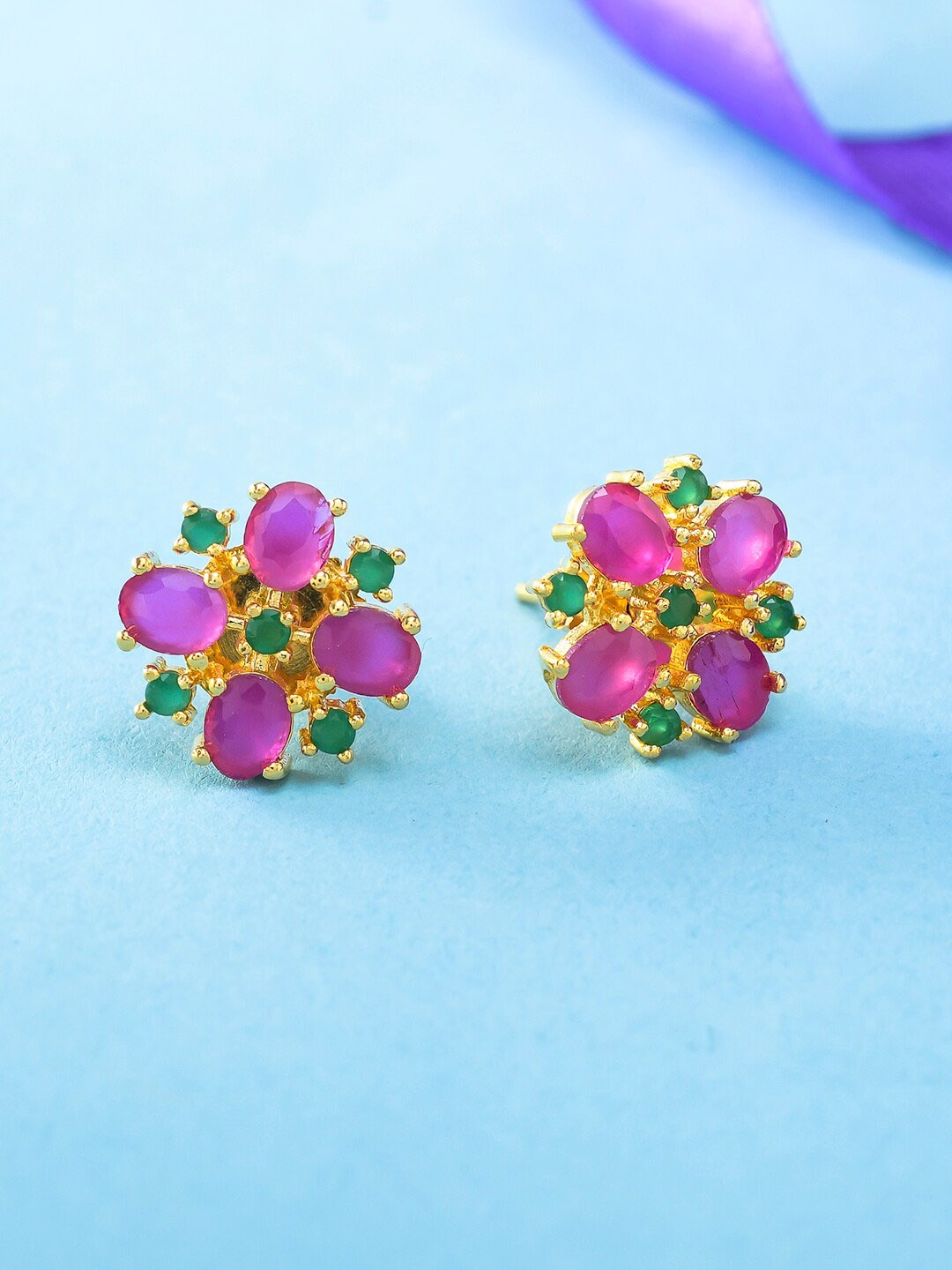 

Voylla Gold-Toned & Purple Contemporary Studs Earrings