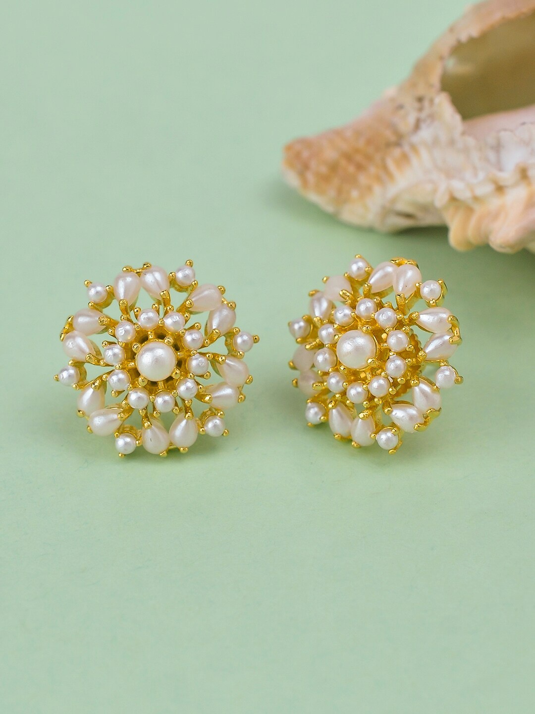 

Voylla Women Gold-Plated Contemporary Studs Earrings, White