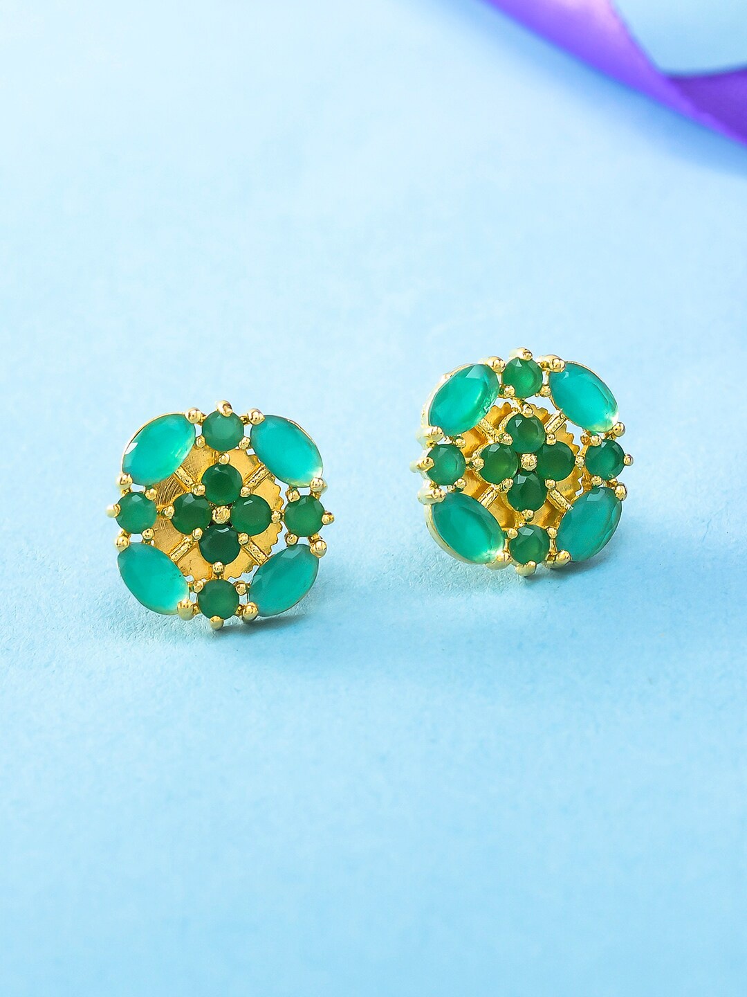 

Voylla Women Gold-Plated Contemporary Studs Earrings, Sea green