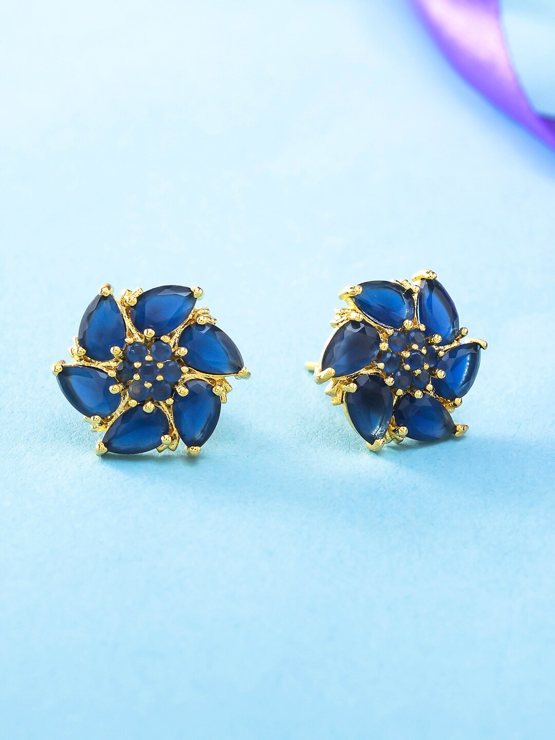 

Voylla Women Gold-Plated Floral Studs Earrings, Blue