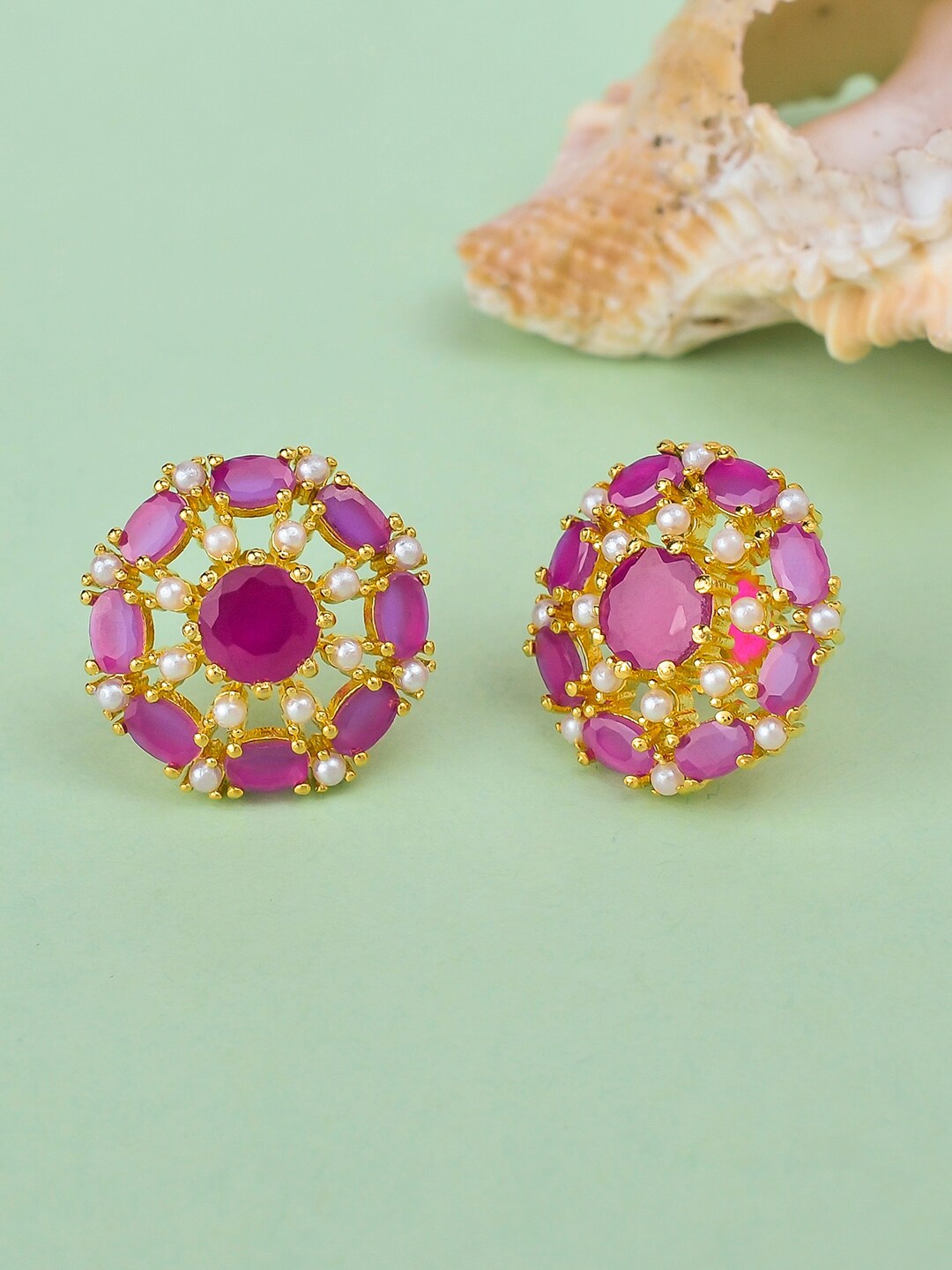 

Voylla Gold-Plated Contemporary Studs Earrings, Pink