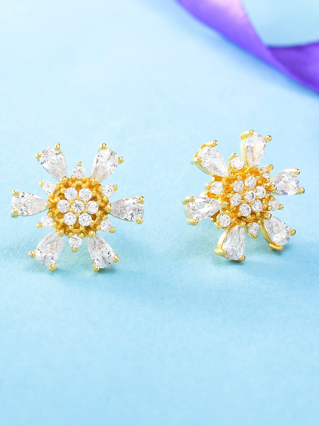 

Voylla Women Gold-Plated Floral Studs Earrings, White
