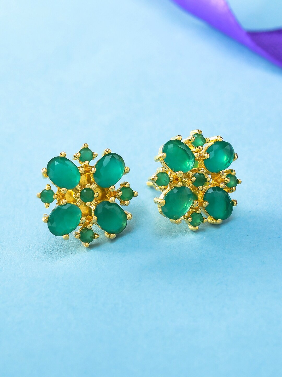 

Voylla Women Gold-Plated Floral Studs Earrings, Green