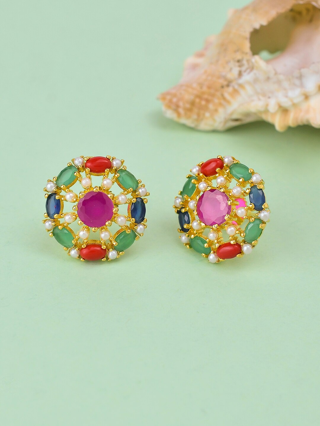 

Voylla Gold-Toned & Red Contemporary Studs Earrings