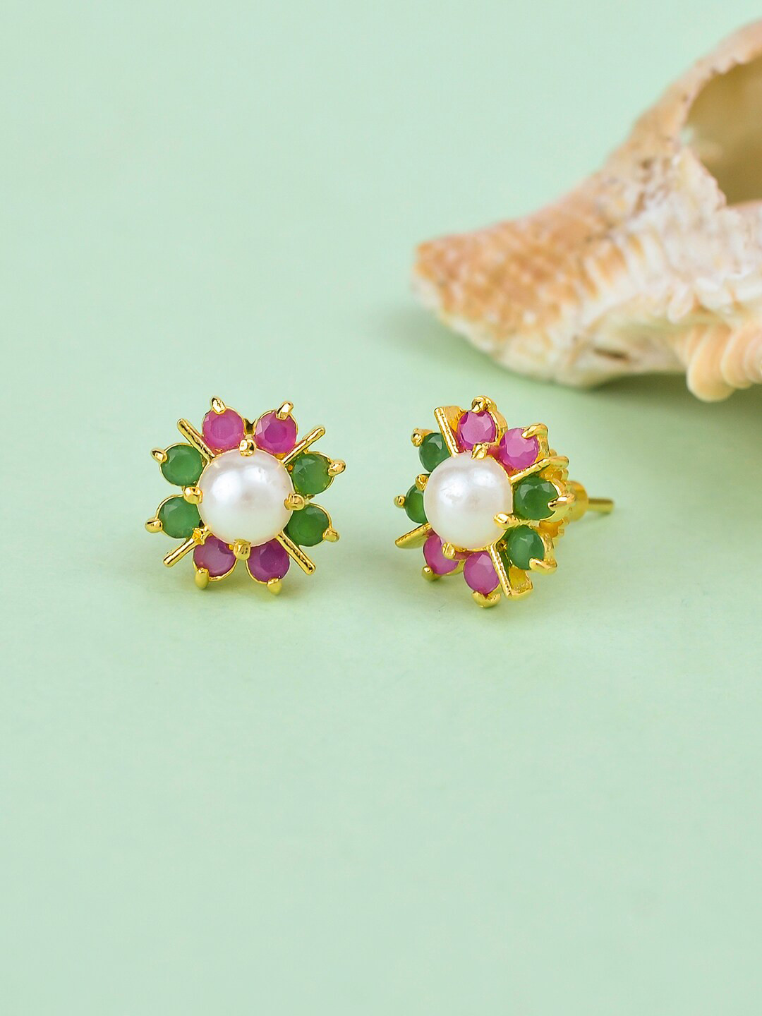 

Voylla Gold-Plated Contemporary Studs Earrings, Green