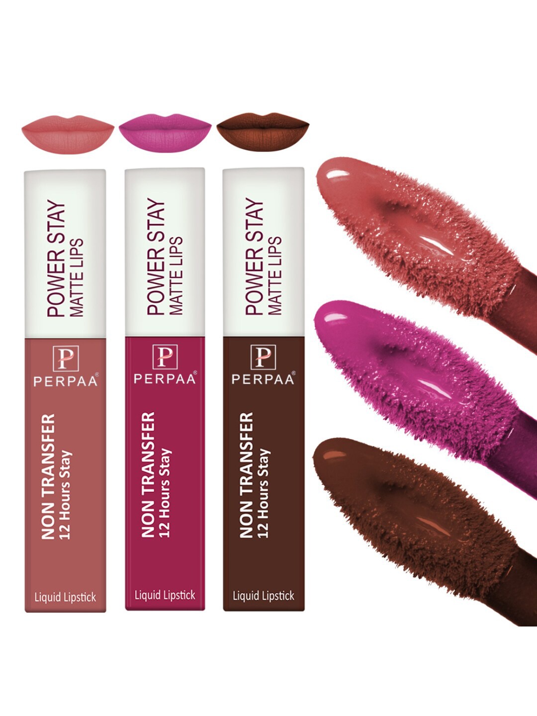 

PERPAA Set of 3 Power Stay Non-Transfer & Long-Lasting Velvet Matte Liquid Lipstick 5 g-Pink 10 - Brown 16 - Nude 21