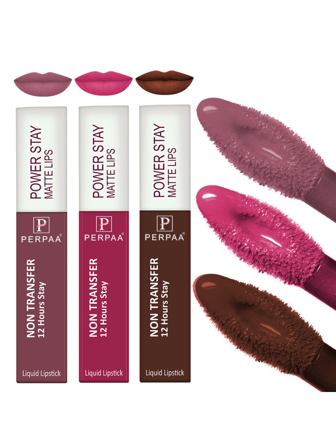 

PERPAA Powerstay Set Of 3 Waterproof Liquid Matte Lipstick-4ml Each-Pink 10-Brown 16-Mauve 23