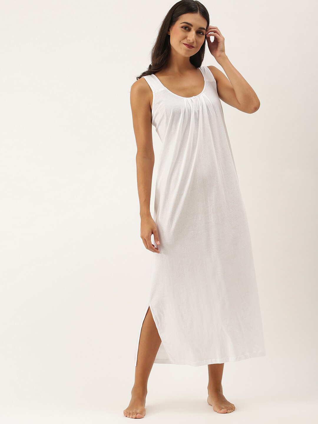 

RedRose Women Pure Cotton Maxi Nightdress, White