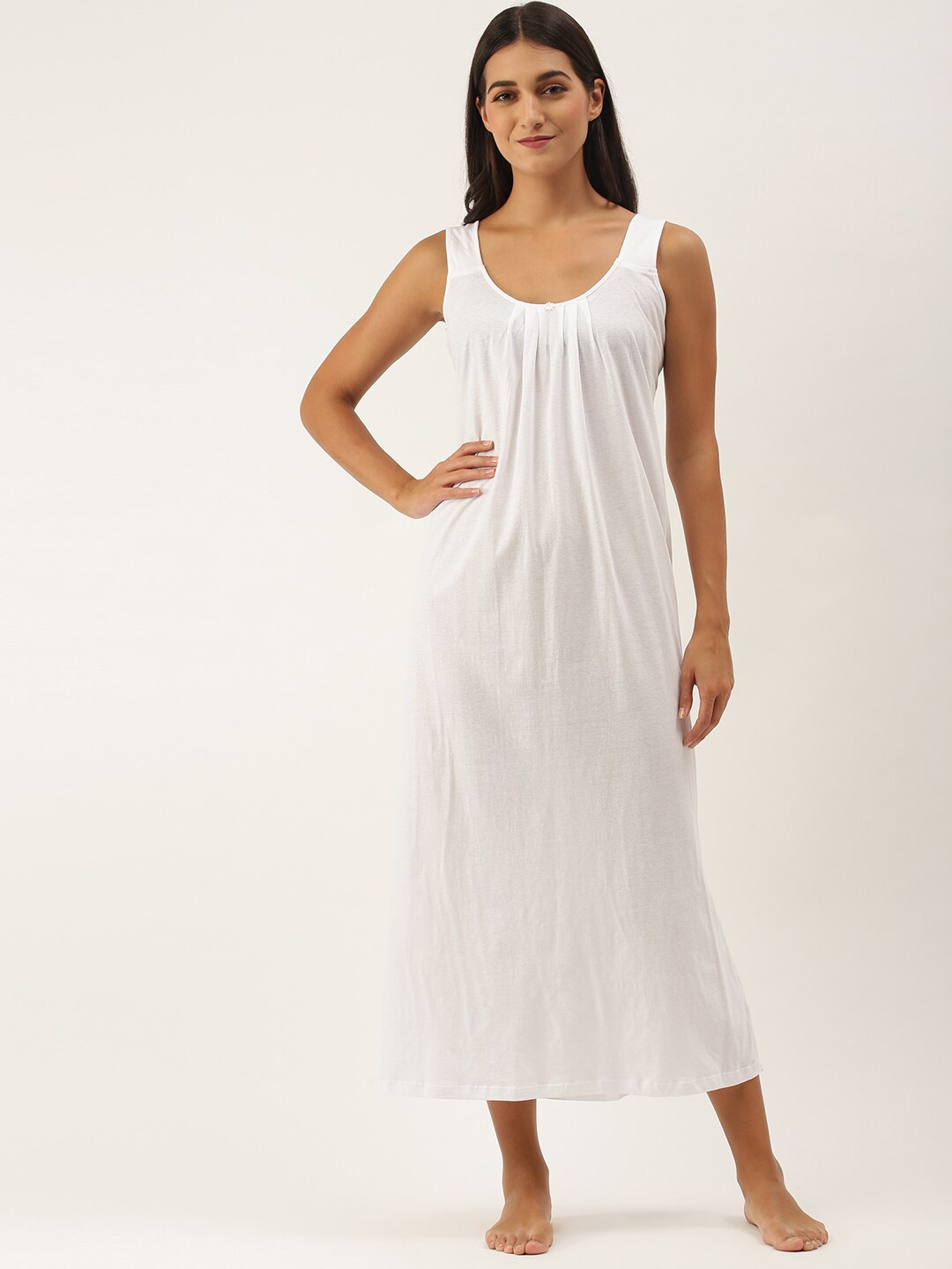 

RedRose Women Pure Cotton Nightdress, White