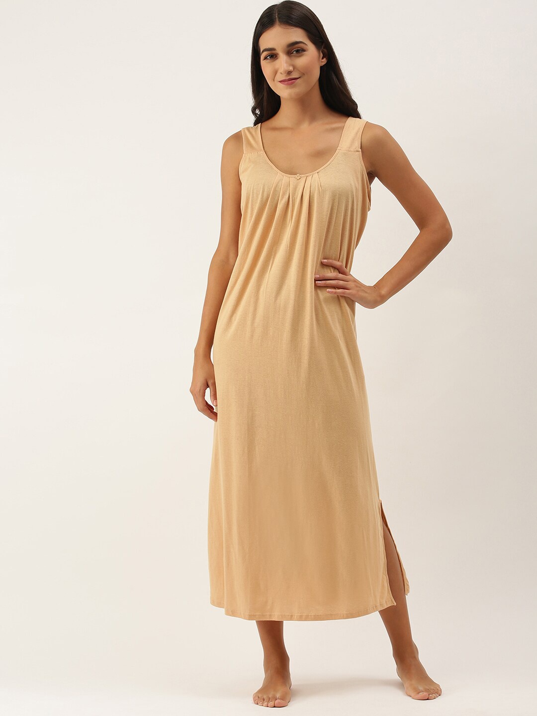 

RedRose Women Pure Cotton Nightdress, Beige