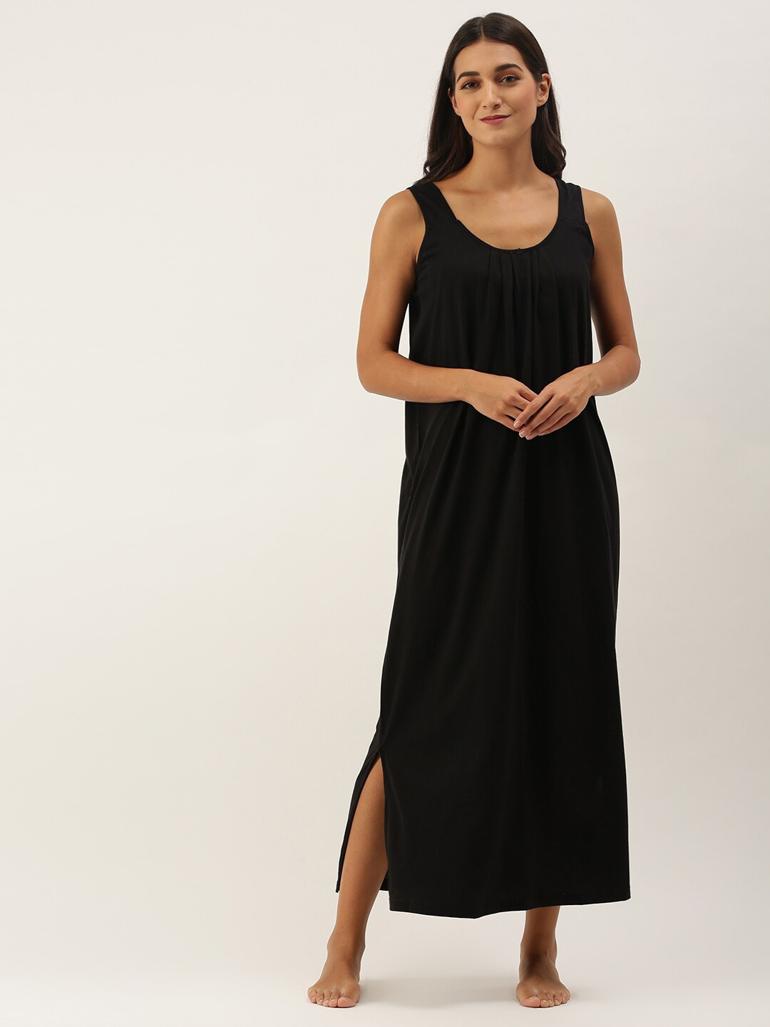 

RedRose Pure Cotton Maxi Nightdress, Black