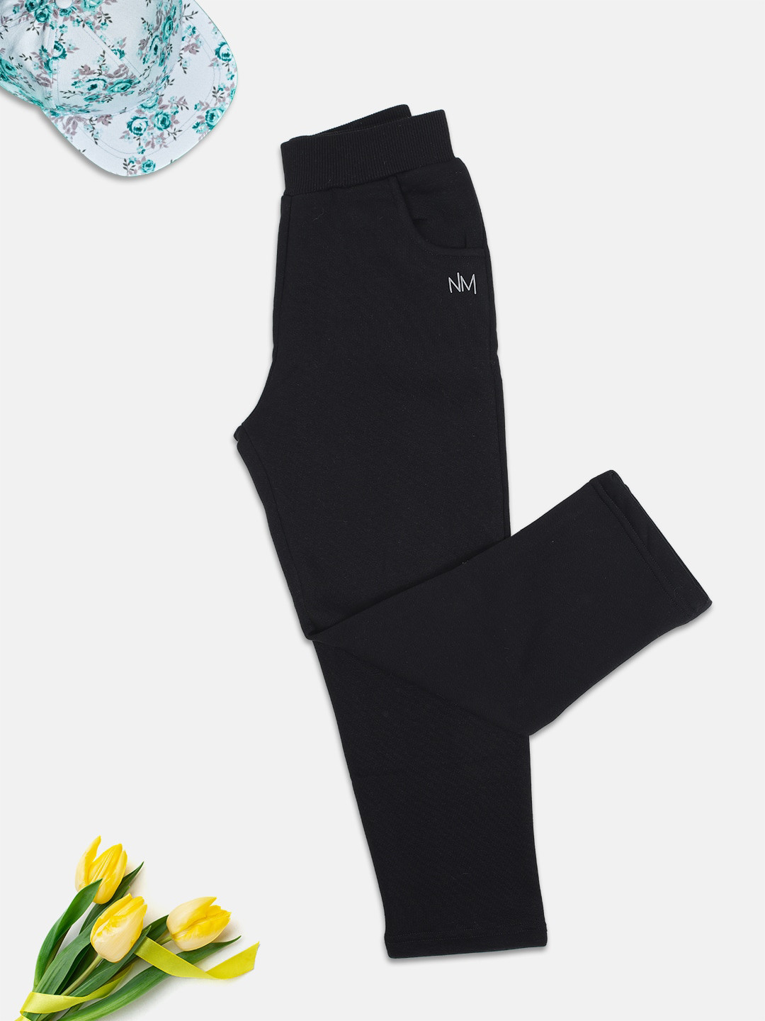 

Nins Moda Girls Brand Logo Printed Detail Fleece Track Pants, Black