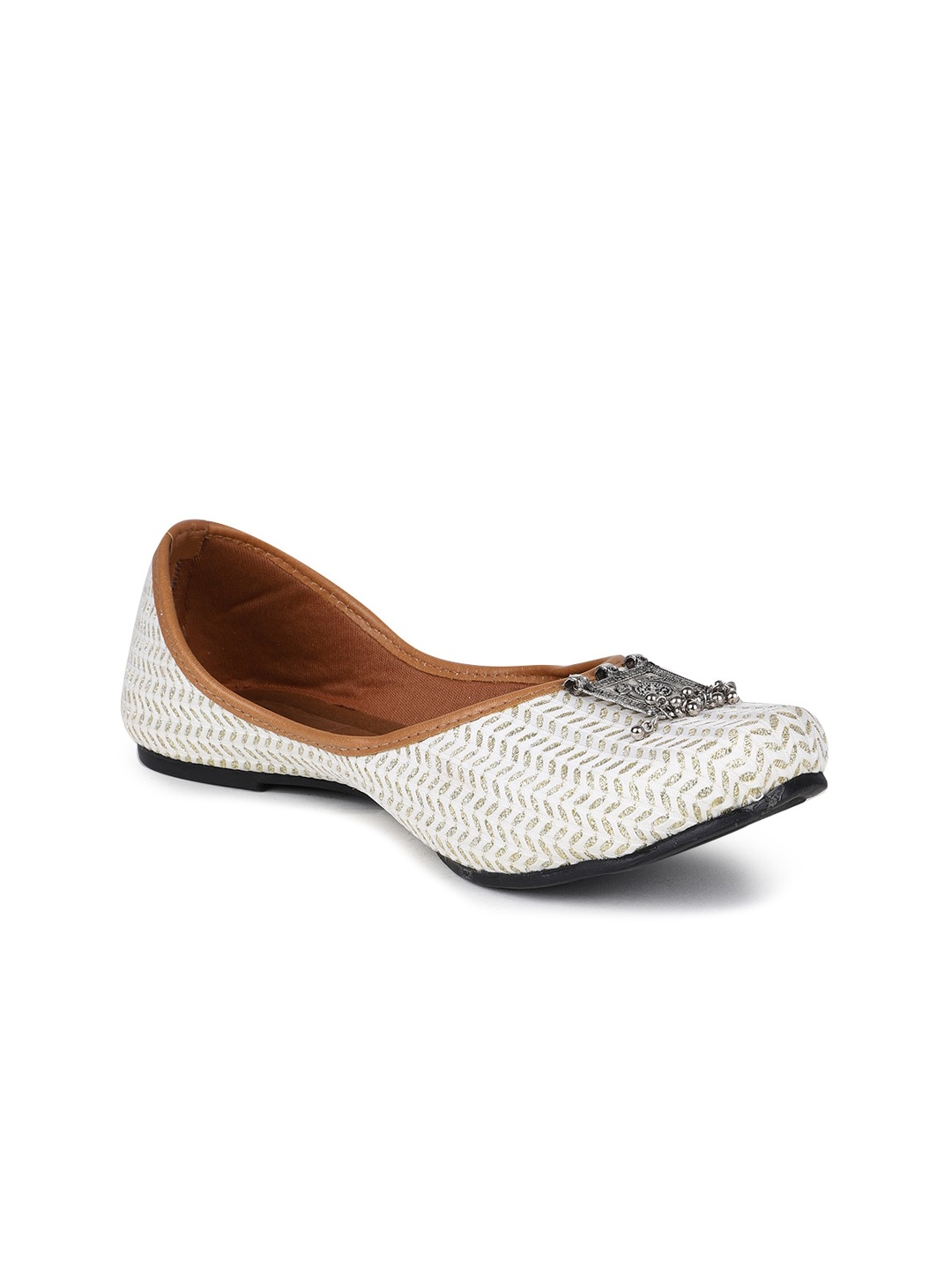 

The Desi Dulhan Women Woven Design Ethnic Mojaris, White