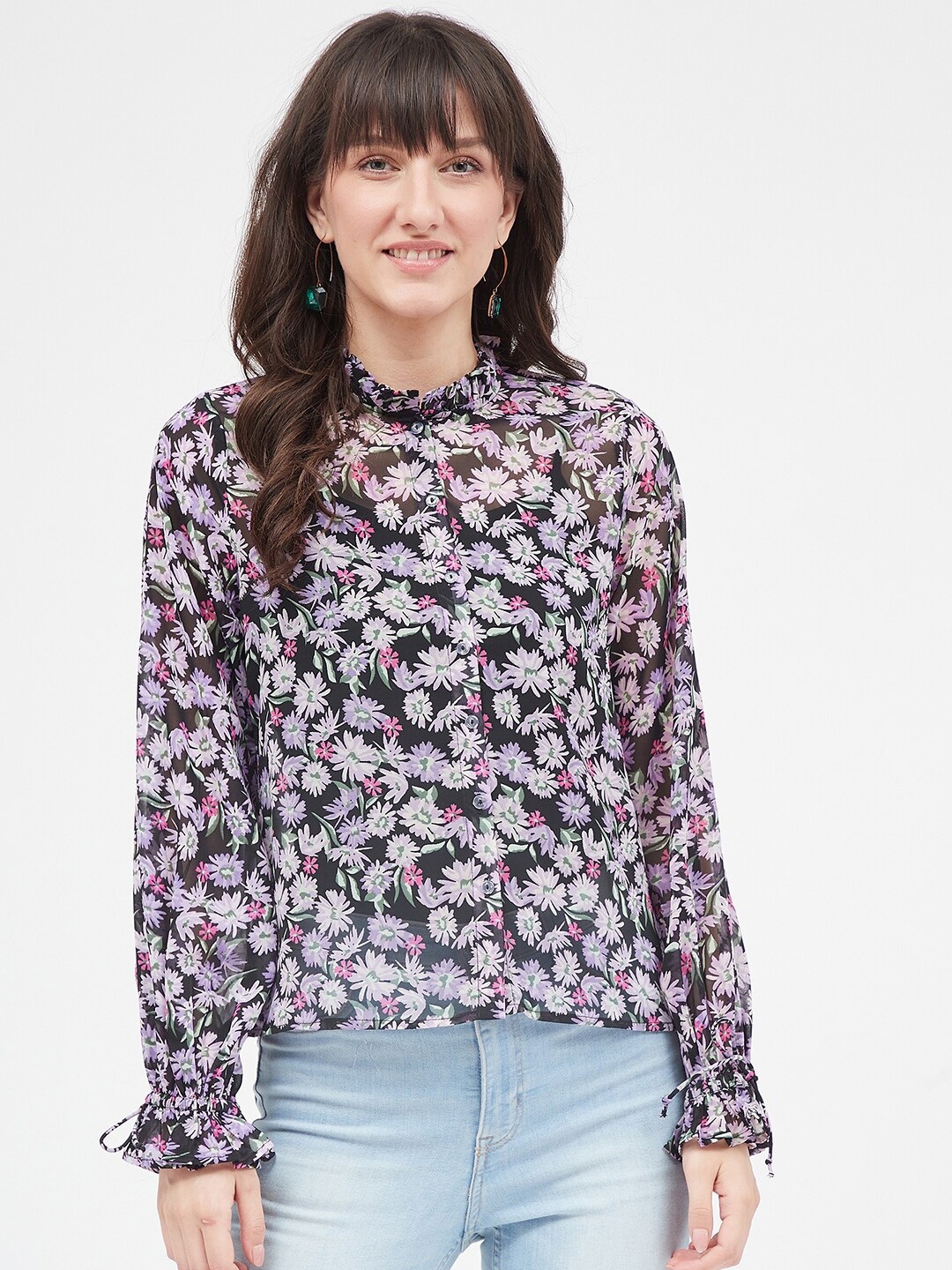 

Kibo Black Floral Print Georgette Top