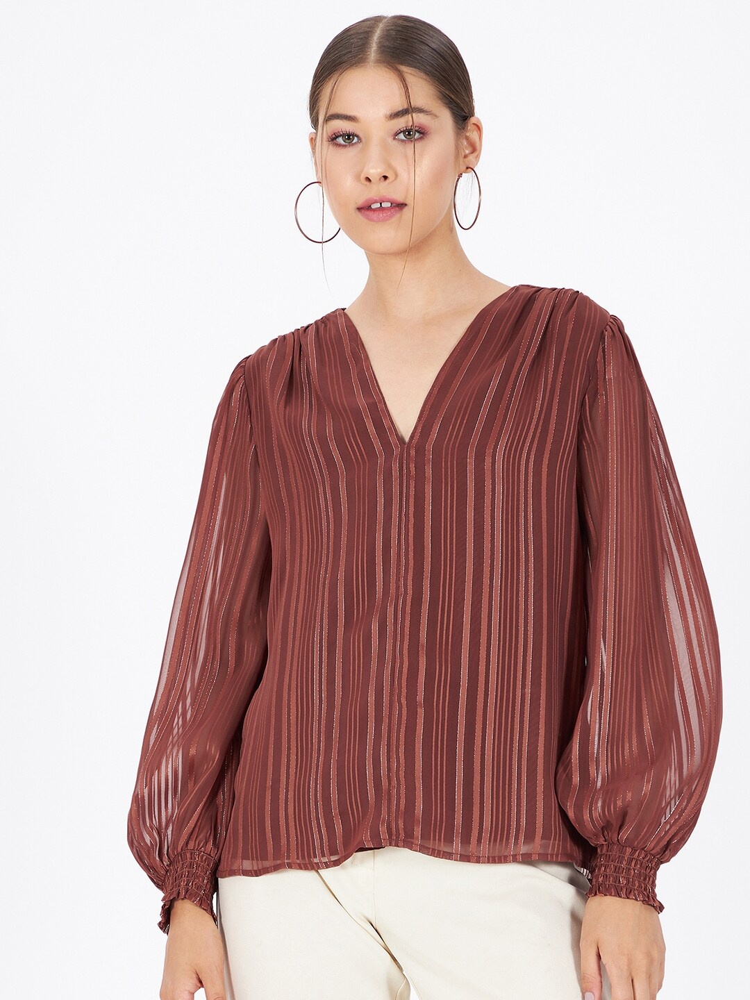 

Kibo Striped Chiffon Top, Brown