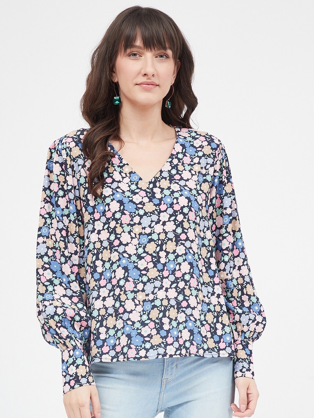 

Kibo Floral Print Crepe Top, Blue