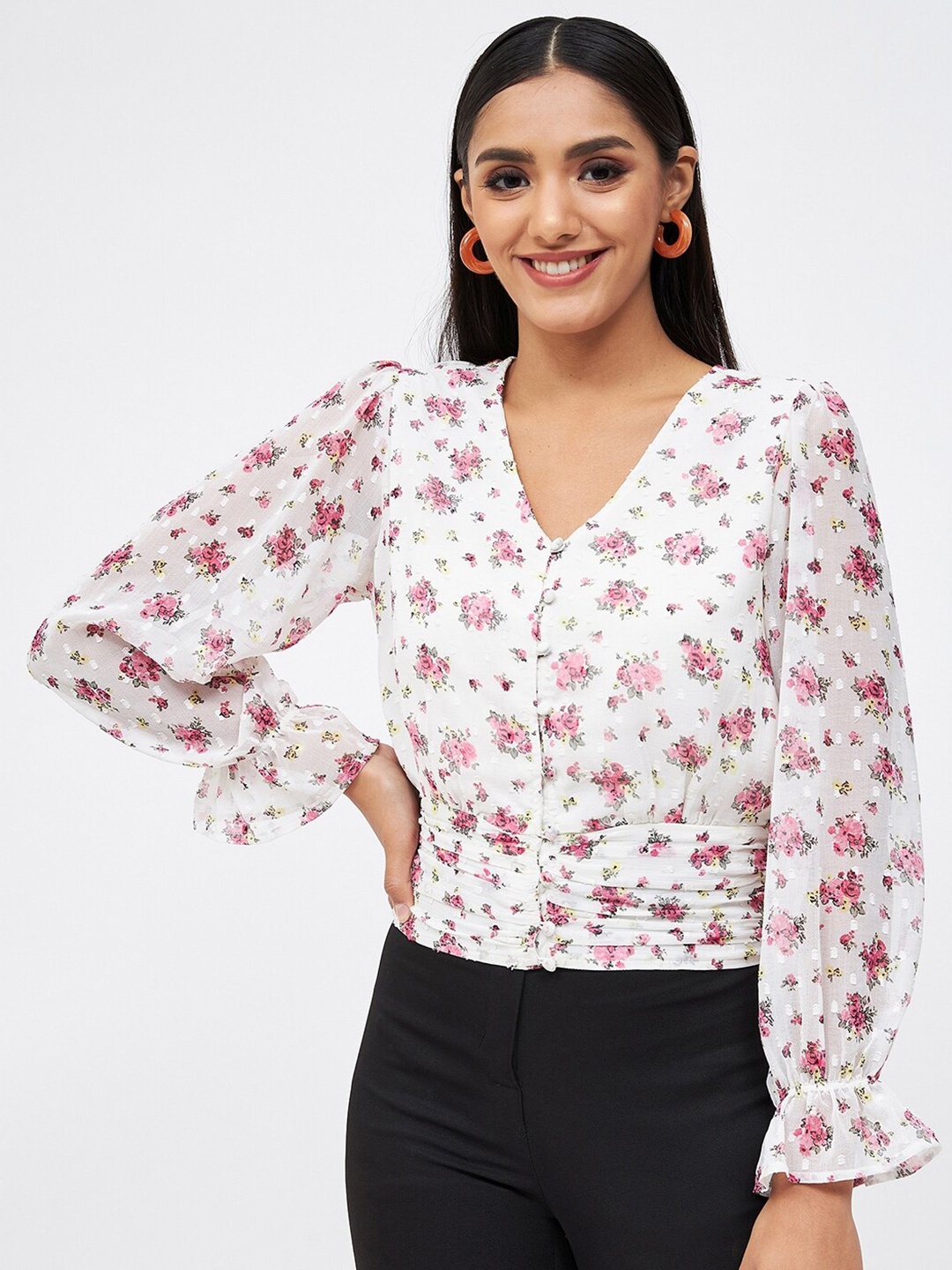 

Kibo Floral Print Chiffon Top, White