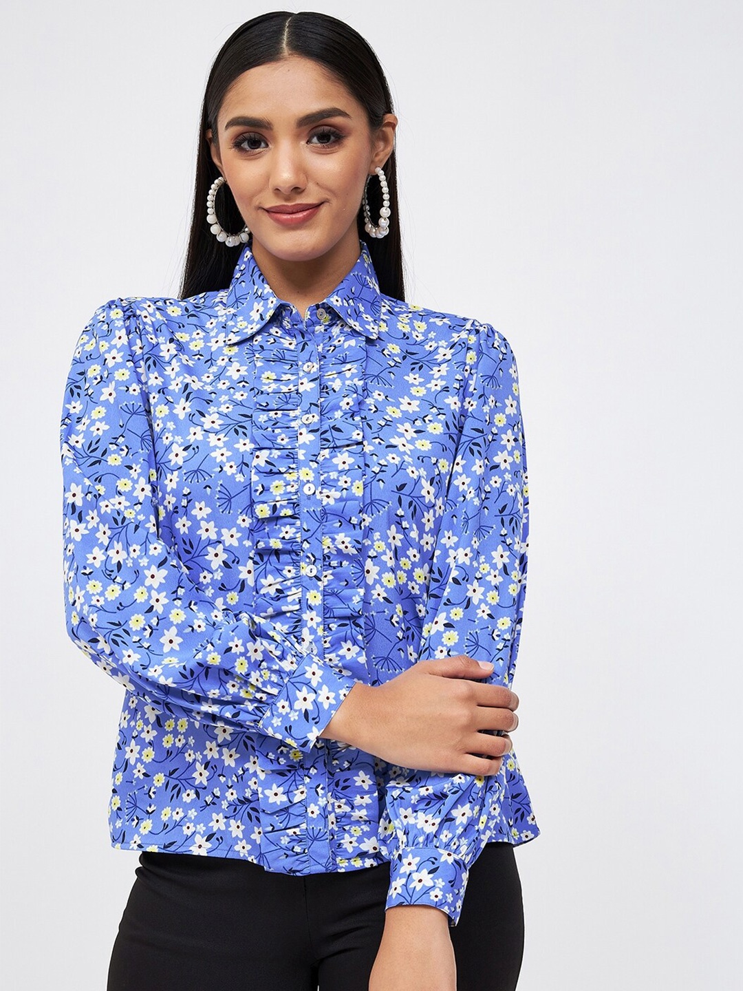 

Kibo Floral Print Crepe Shirt Style Top, Blue