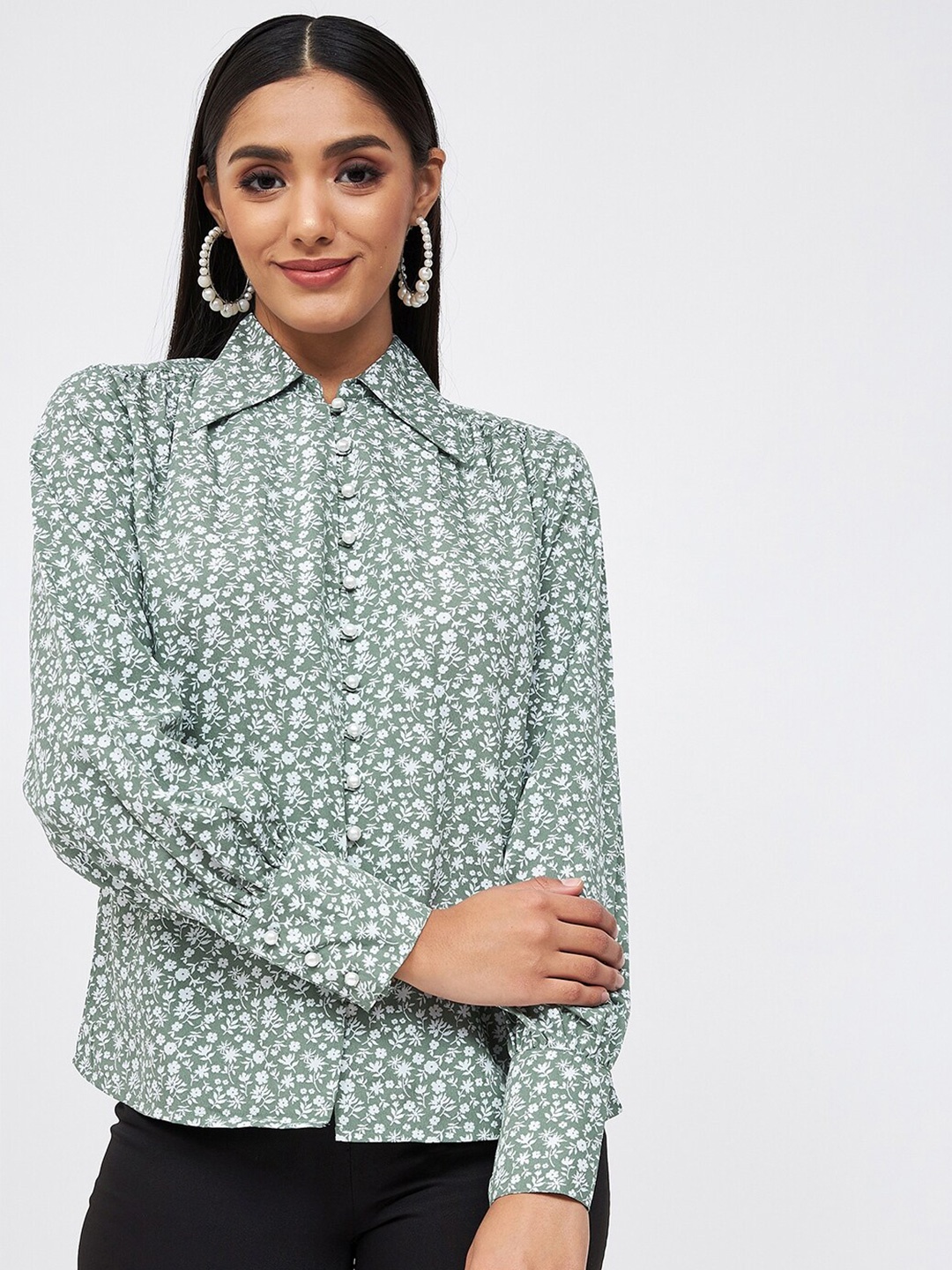 

Kibo Animal Print Crepe Shirt Style Top, Green