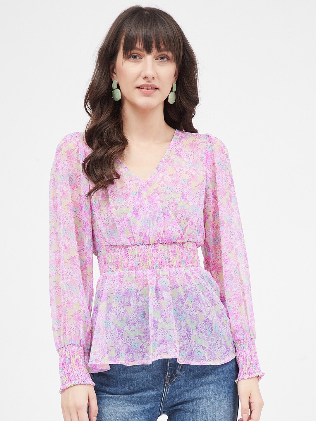 

Kibo Women Floral Printed Georgette Empire Top, Pink