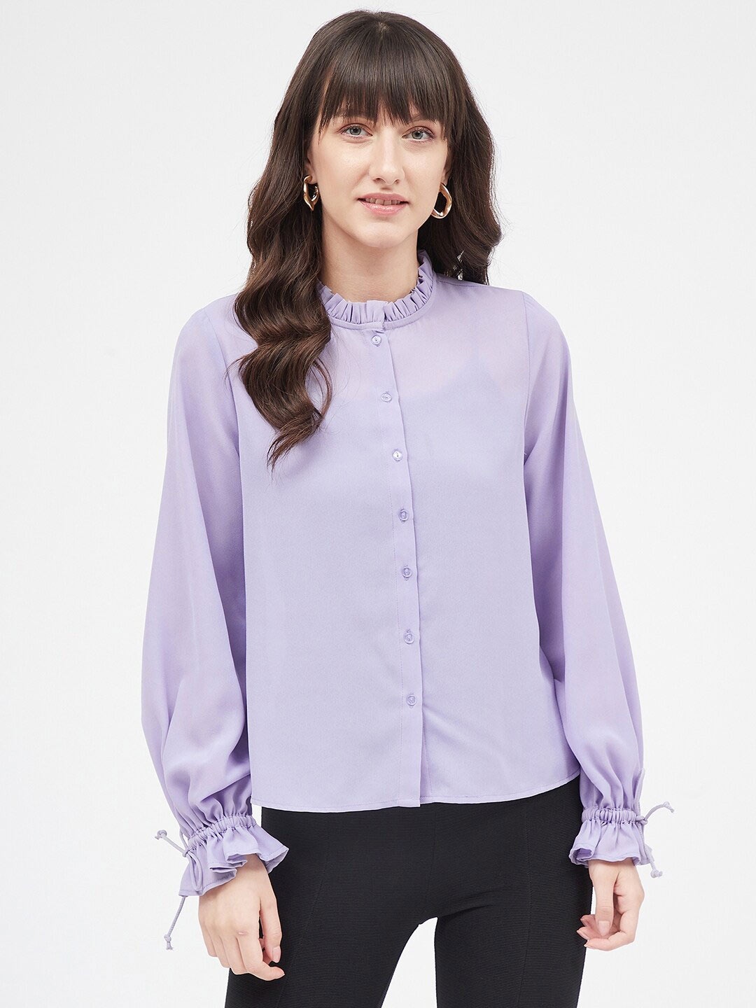 

Kibo Mandarin Collar Crepe Shirt Style Top, Purple