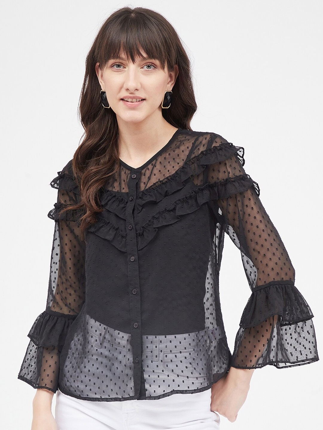 

Kibo Ruffles Chiffon Shirt Style Top, Black